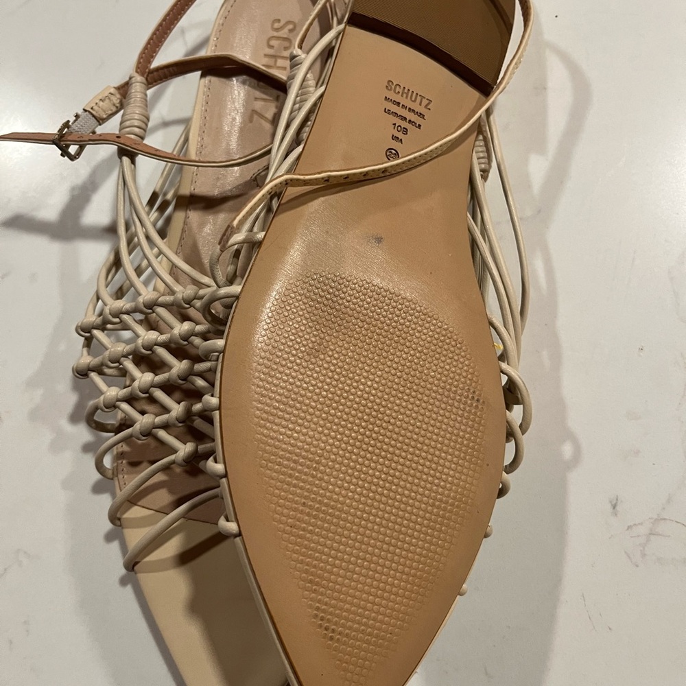 New Bone Leather Schutz Tinah woven flat sandals Size 10 - Picture 4 of 6
